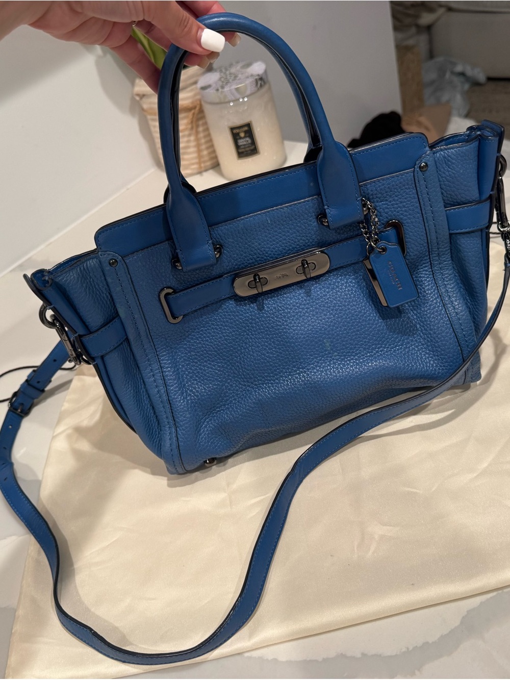 Coach Electric Blue Swagger Carryall with Turnlock Hardware